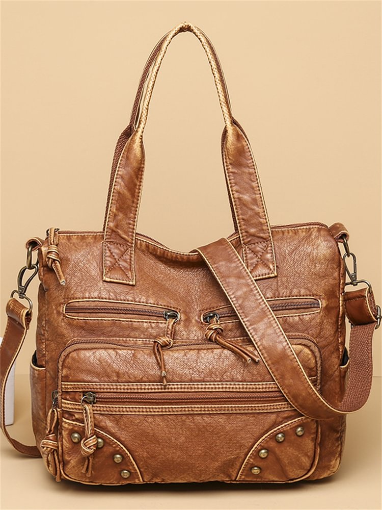 Comstylish Vintage Washed Studded Utility Crossbody Shoulder Bag