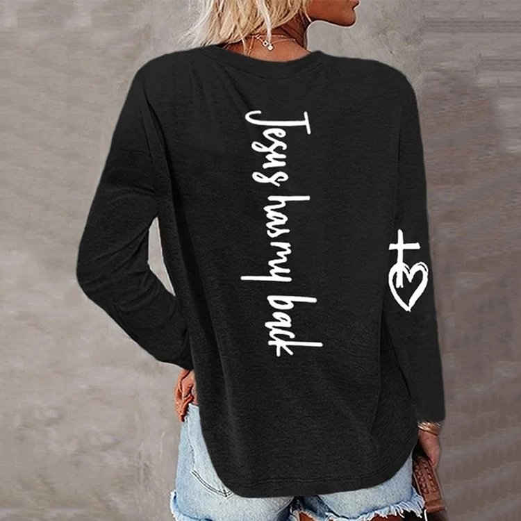 VChics Jesus Has My Back Blessed Printed Long Sleeve T-Shirt