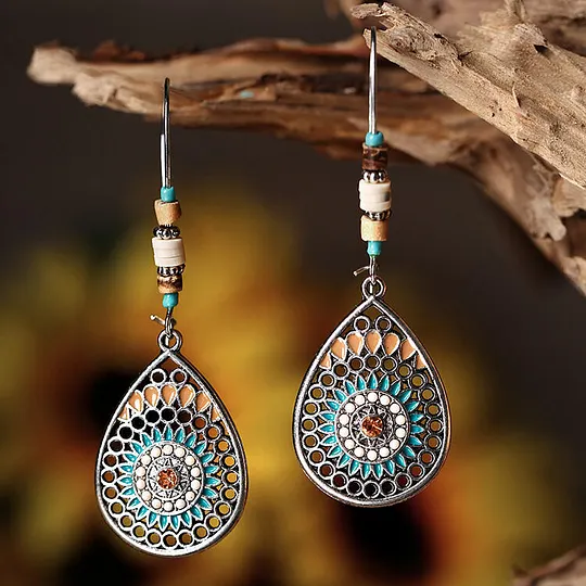 Bohemian Ethnic Style Hollow Drop Shape Alloy Oil Drop Long Earrings
