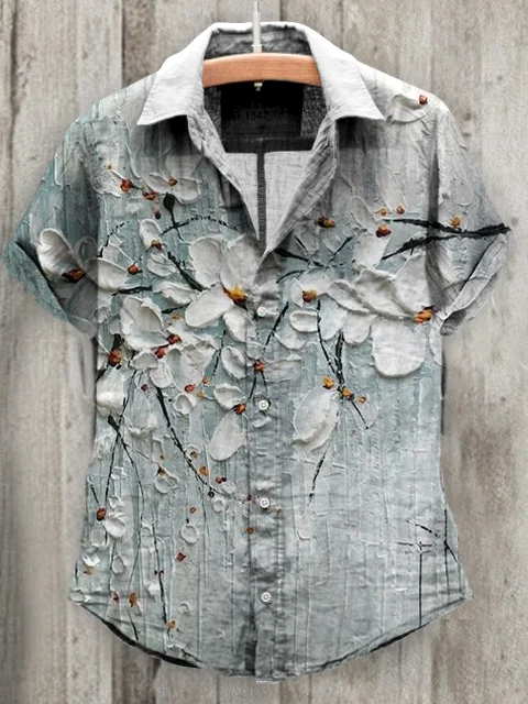 Women's Embossed Floral Vintage Cotton and Linen Shirt