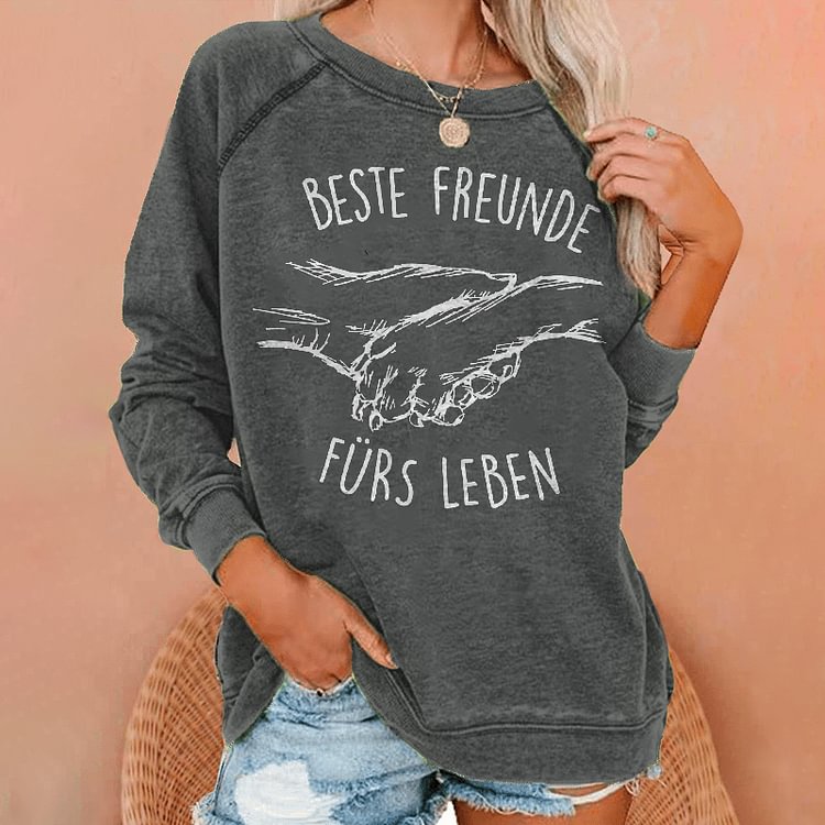 Vefave Beste Freunde Print Crew Neck Casual Sweatshirt