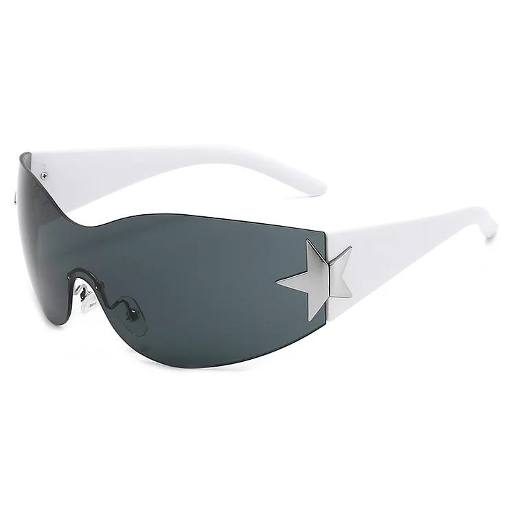 One-Piece Frameless Five-Pointed Star Integrated Pilot Sunglasses