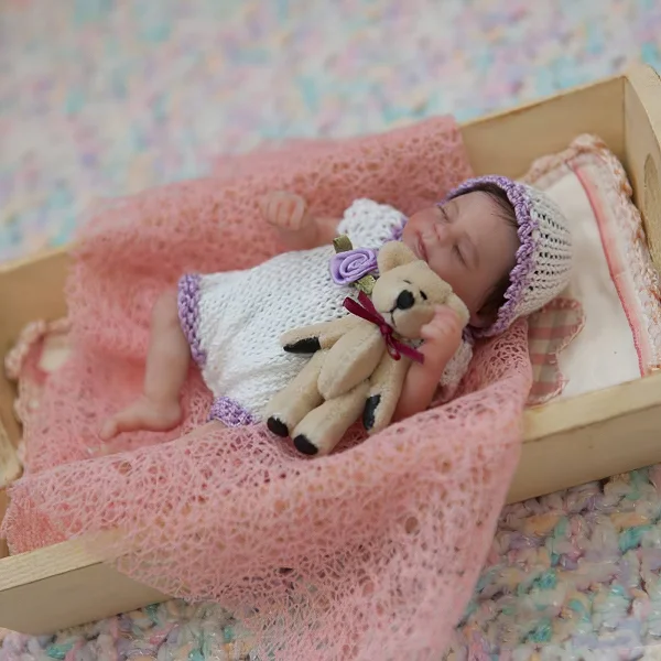 Miniature Doll Sleeping Full Body Silicone Reborn Baby Doll, 6 Inches Realistic Newborn Baby Boy or Girl Doll Named Juliette