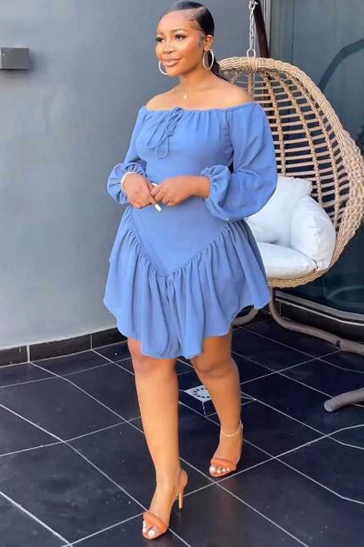 Off Shoulder Lantern Sleeve Ruffled Mini Dresses