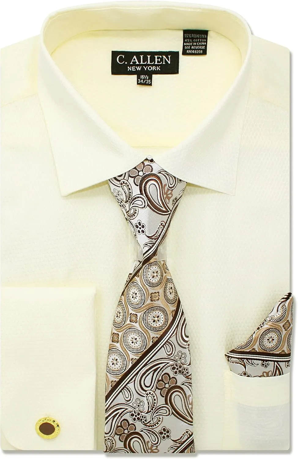 C. Allen Men's French Cuff Dress Shirt Combo - With Tie, Hanky & Cufflinks, Regular Fit - View #6