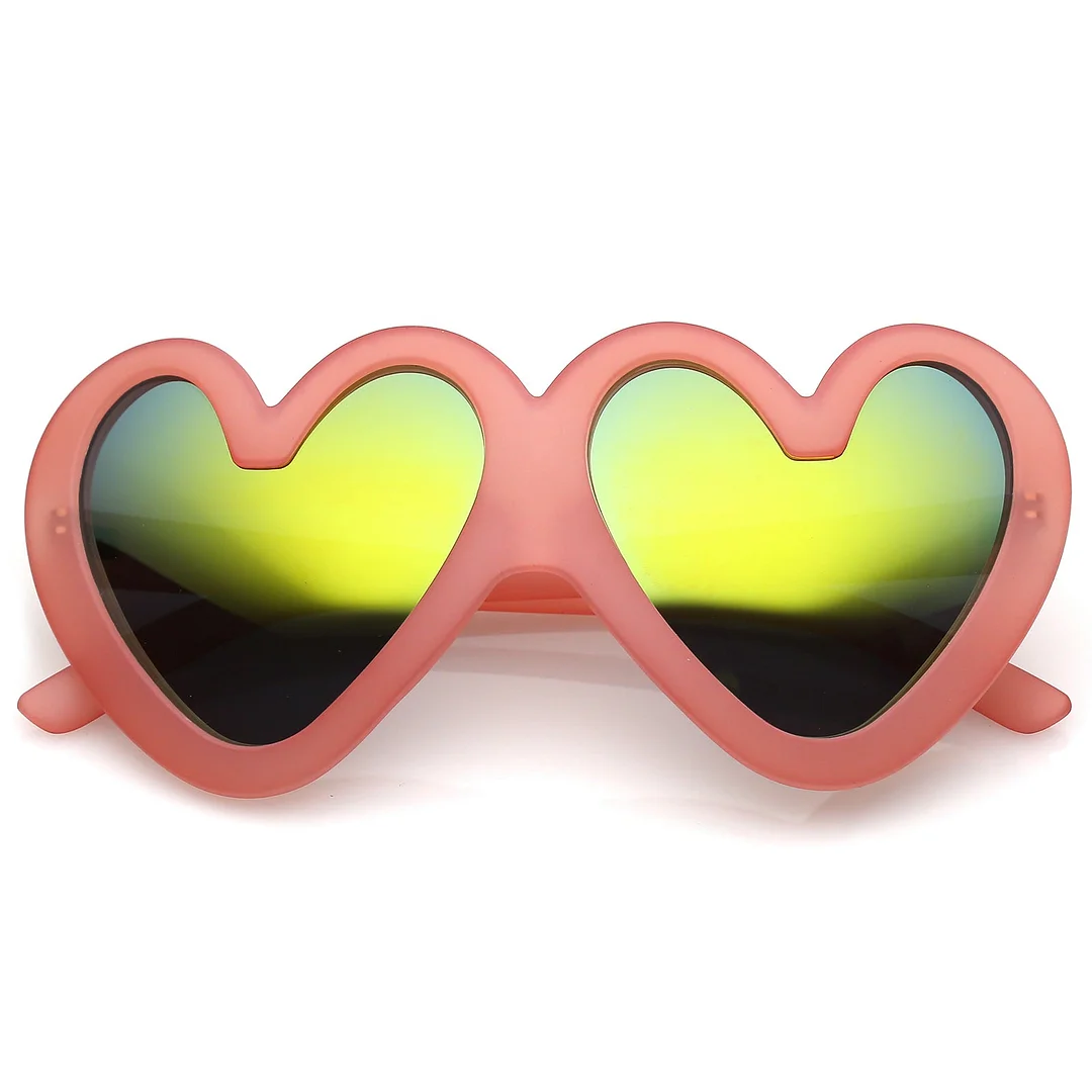 Cute Oversize Heart glasses With Matte Finish Mirrored Lens 55mm