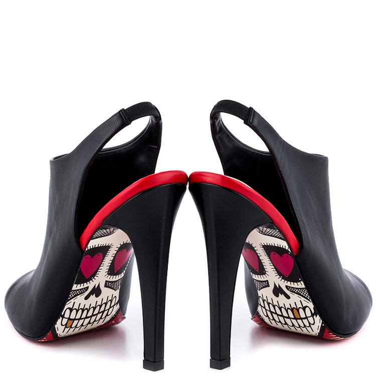 Women's Black Slingback Shoes Peep Toe Stiletto Heels for Halloween |FSJ Shoes