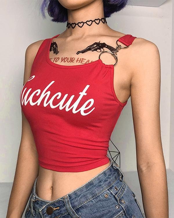 Sexy Navel Vest Metal Ring Joint Tank Top