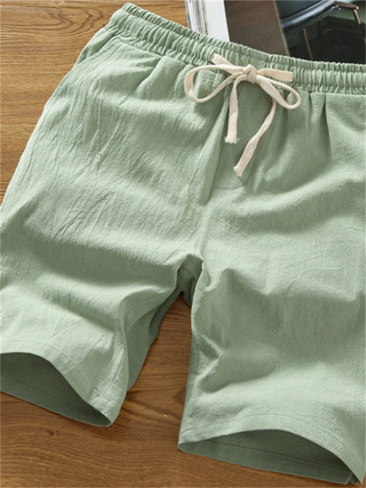 Men's Linen Shorts Summer Shorts Beach Shorts Pocket Drawstring Plain Short Daily Linen / Cotton Blend Casual / Sporty Black White