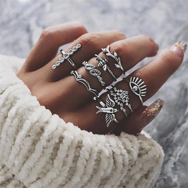 Birds Leaf Rings Bundle - 9PCs