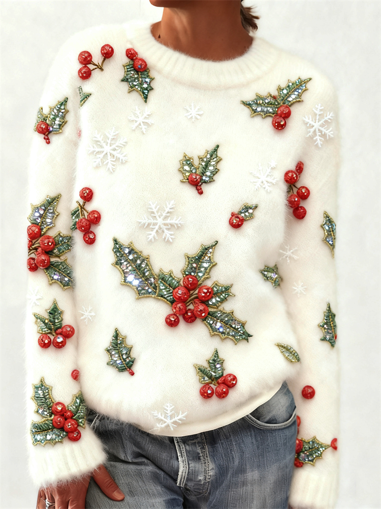 Mila - Christmas Sweater with Bows and Christmas Trees
