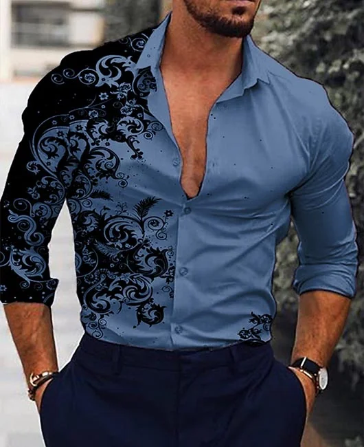 Casual Lapel Collar Gradient 3D Print Long Sleeve Shirt 蚌埠市蚌山区徐葆燕服装网店