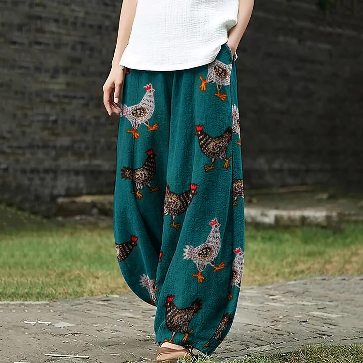 Comstylish Rooster Print Loose Casual Pants