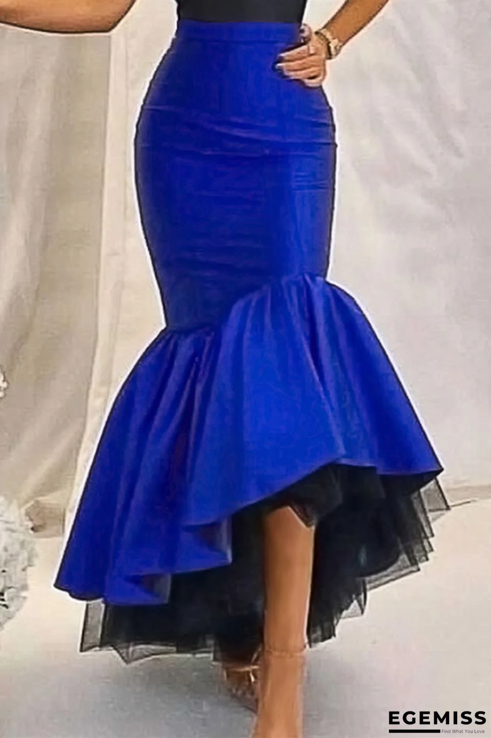Blue Fashion Casual Solid Patchwork Regular High Waist Skirt | EGEMISS