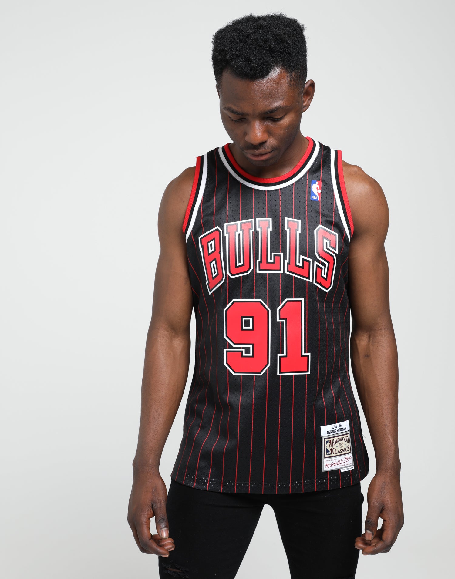 Shop Mitchell Ness Chicago Bulls Dennis Rodman Swingman Jersey  SMJYGS18154CBU-SCAR red