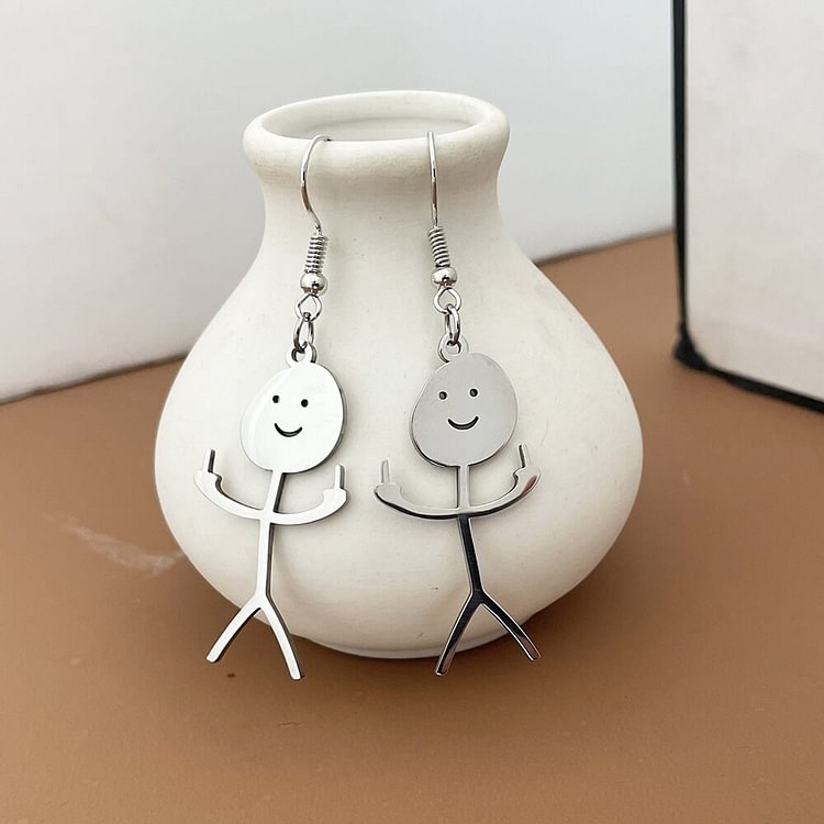 Middle Finger Funny Doodle Villain Earrings