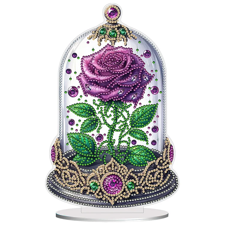 Special Shape Single-Side Rose Crystal Box Desktop Diamond Painting Art (Purple)