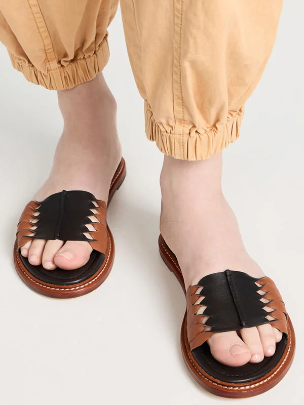 Leather Hollow Slip On Slippers