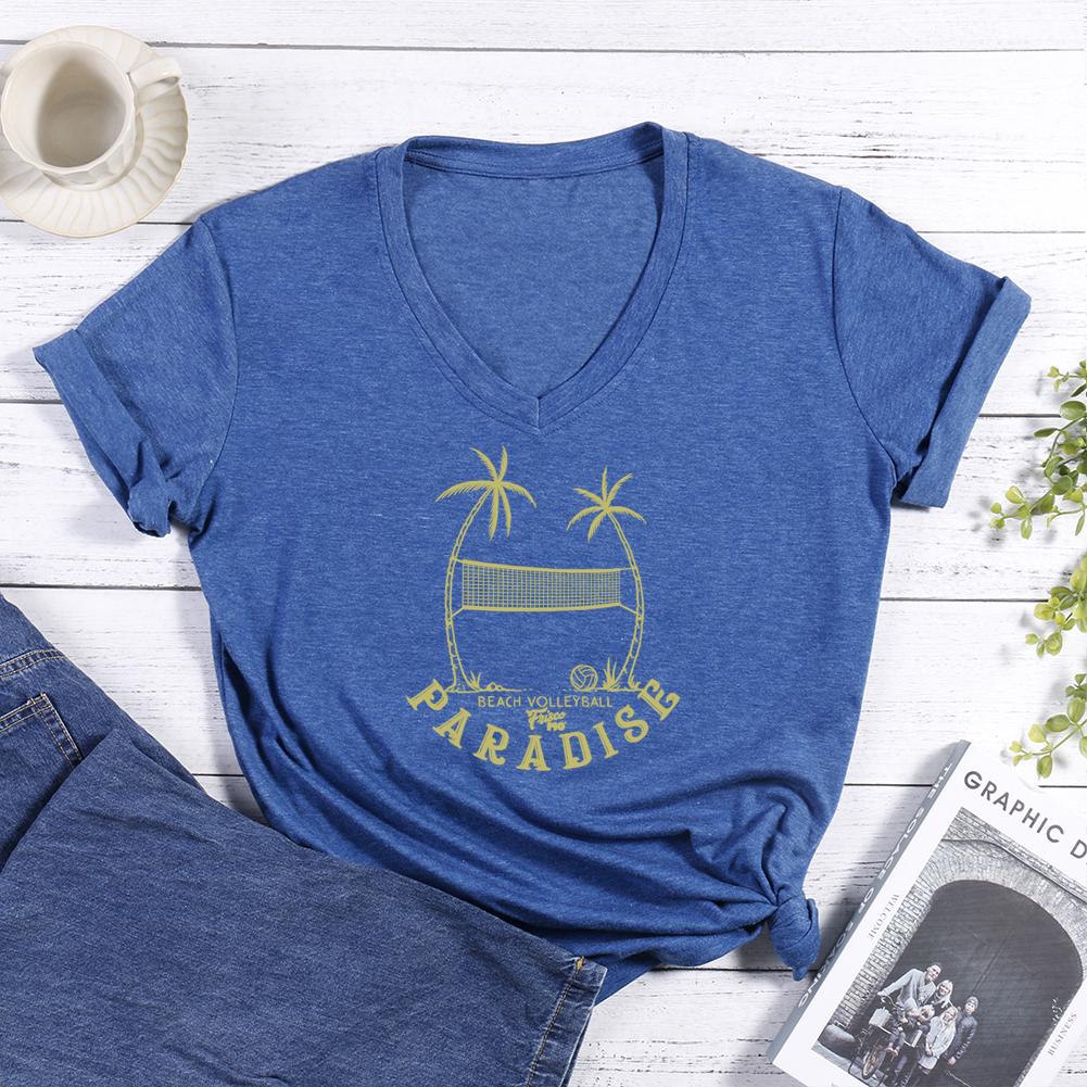 Beach Volleyball Paradise V-neck T Shirt-Guru-buzz