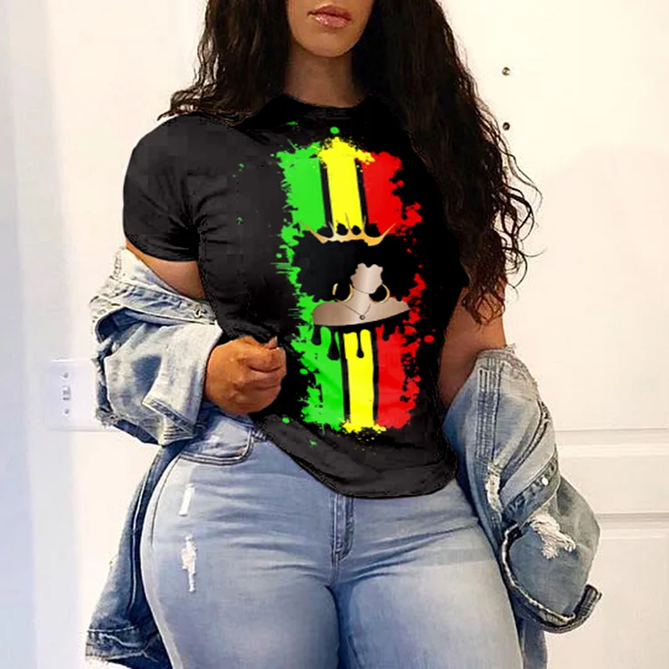 Vefave Juneteenth Queen Print Short Sleeve T-Shirt