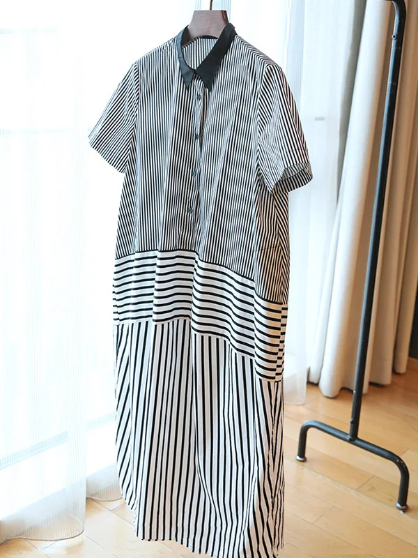 Original Striped Round-Neck Shirt Dress