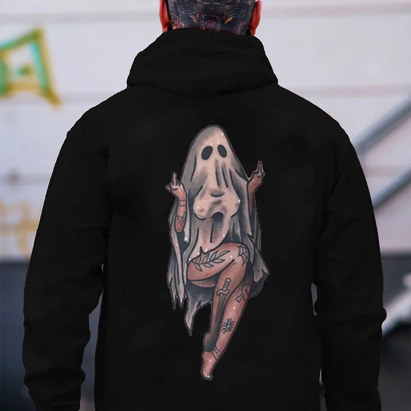 Naughty Sexy Lady Ghost with Tattoo Black Print Hoodie