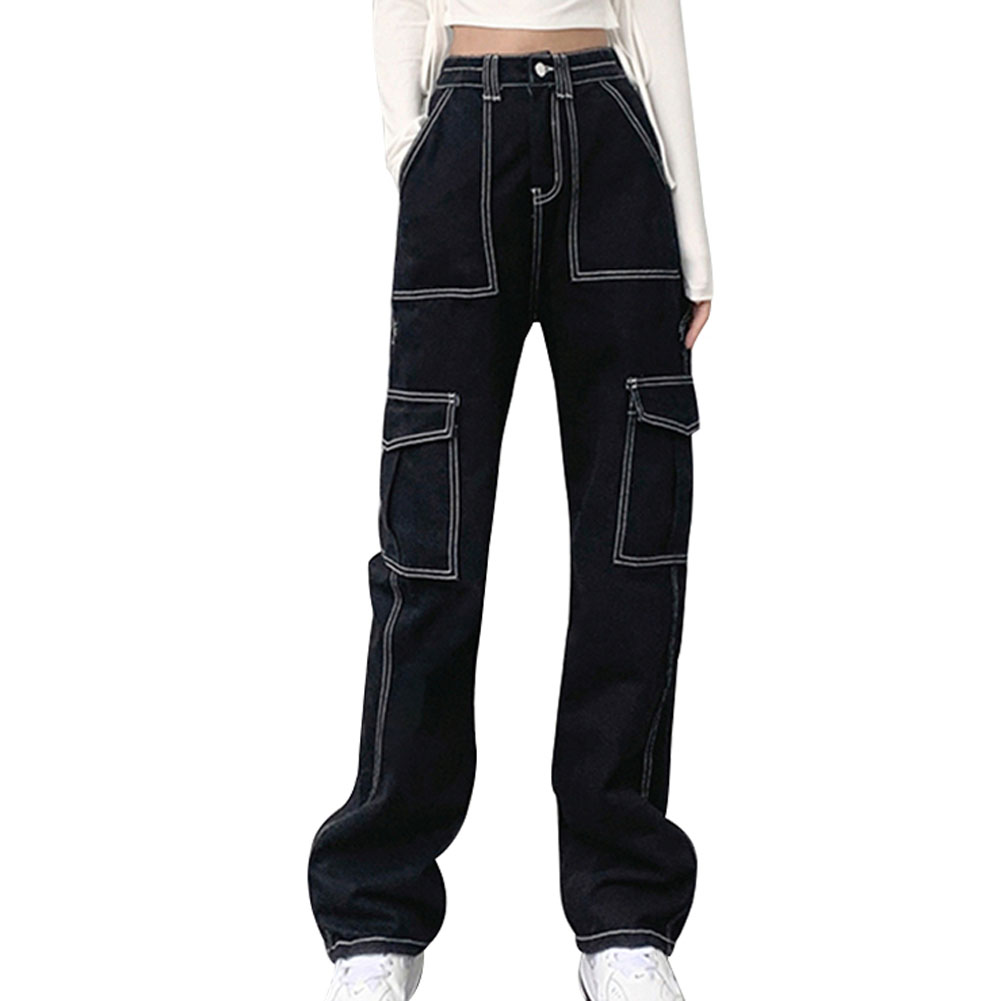 Punk Splicing Women Jeans Pants High Waist Straight Ladies Denim Trousers, Black, 501 Original
Punk Splicing Women Jeans Pants High Waist Straight Ladies Denim Trousers, Black, 501 Original
