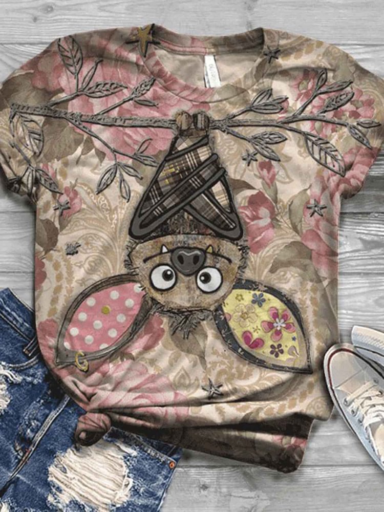 Bestdealfriday Color Animal Crew Neck Vintage Shirts Tops 8742943