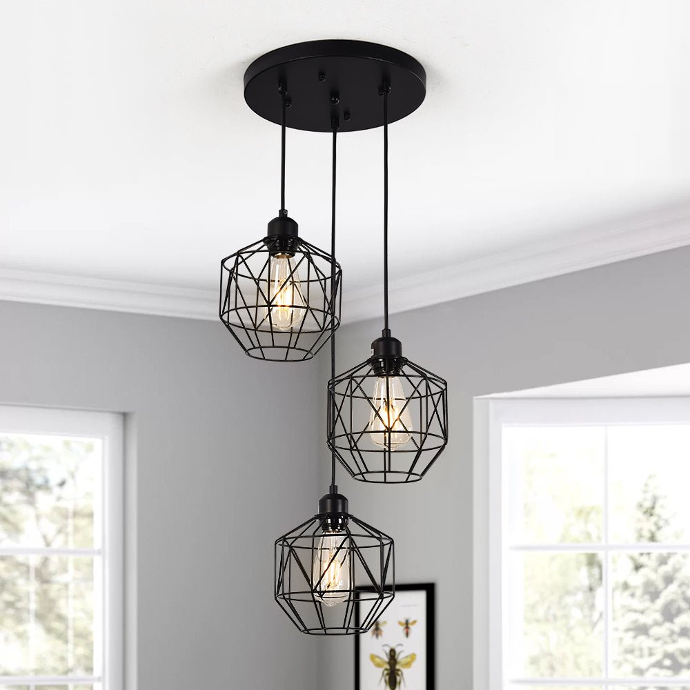 3-Light Cluster Black Geometric Pendant Light