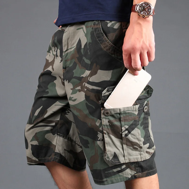 Loose Cotton Camouflage Multi-Pocket Cargo Shorts