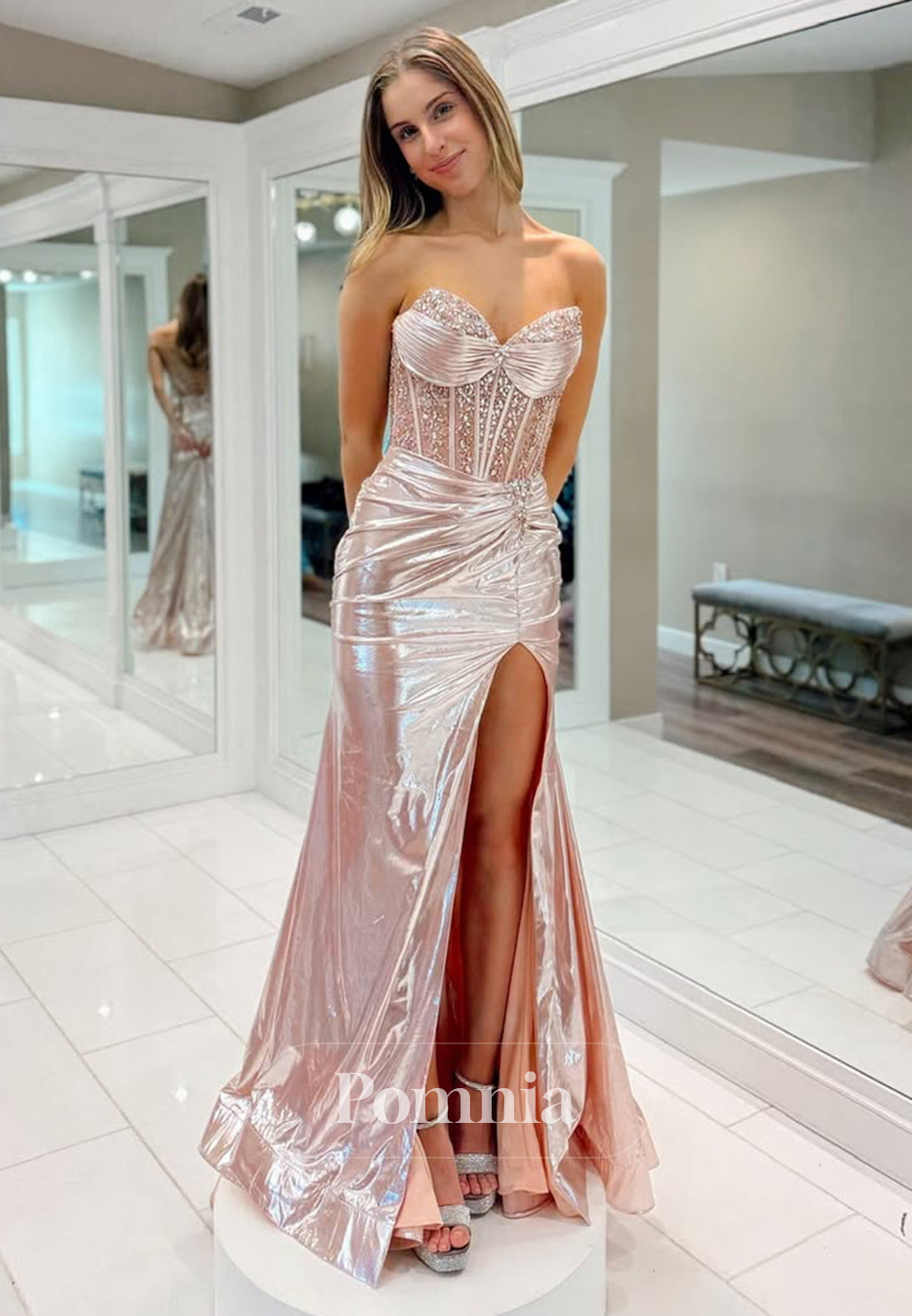 corset tulle formal dress Sweetheart Beaded Corset Tulle Mermaid Dress – Camille La Vie main image 0