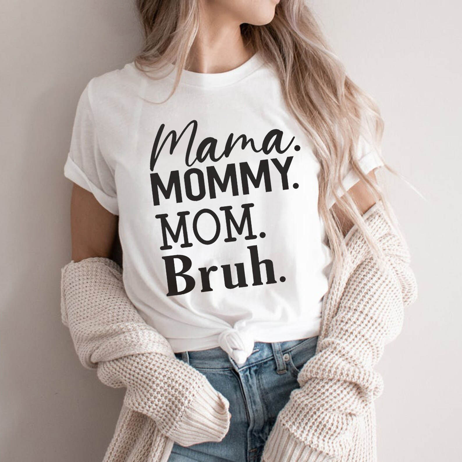 Womens Mama Mommy Mom Bruh Cotton T Shirt 