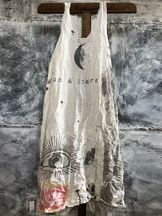 Sun Print Sleeveless Shift Casual Dress