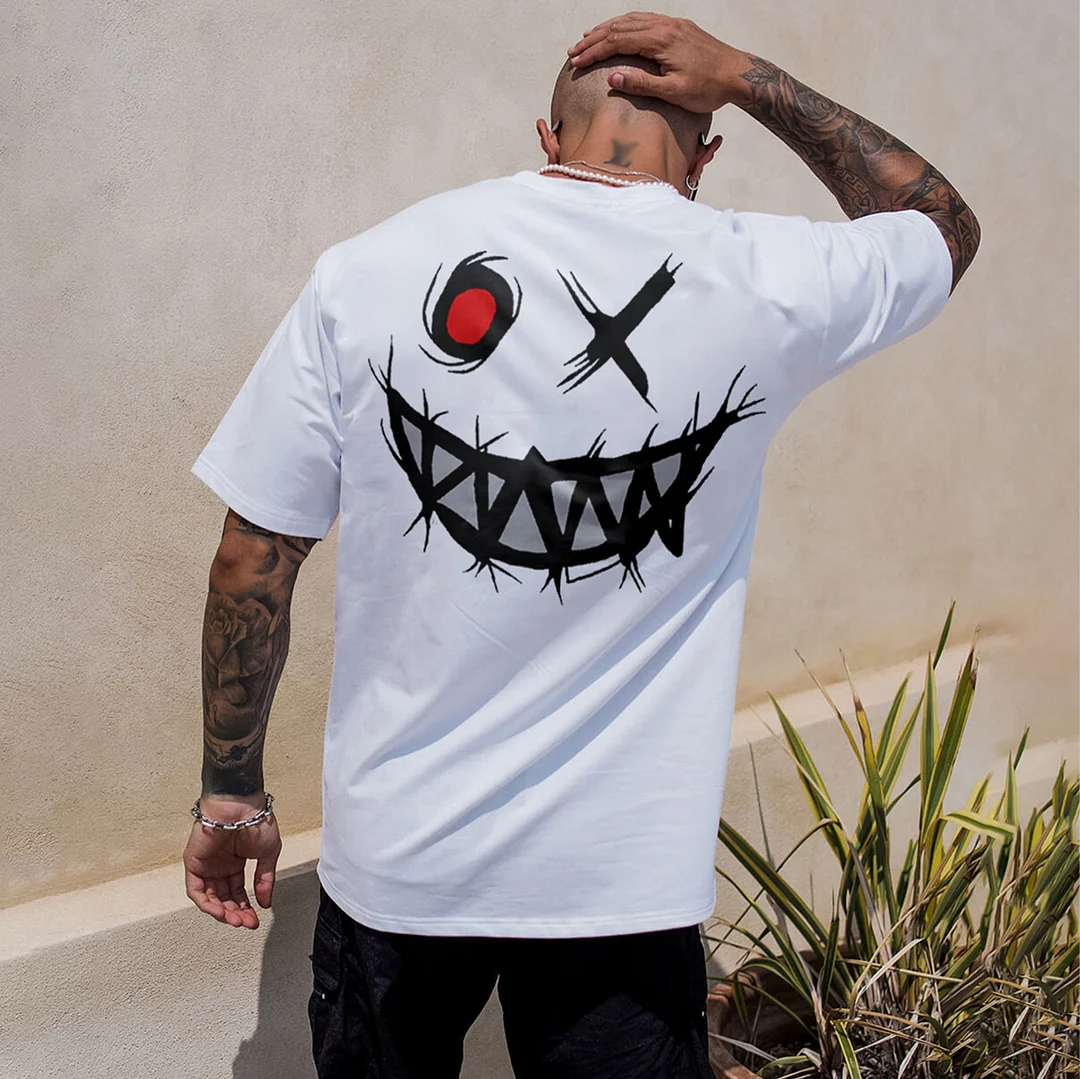 Evil Emoji Graphic White Print T-Shirt
