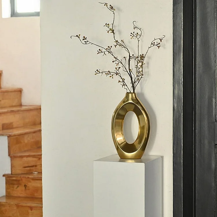 Oval Gold Hollow Decorative Flower Vases - Appledas