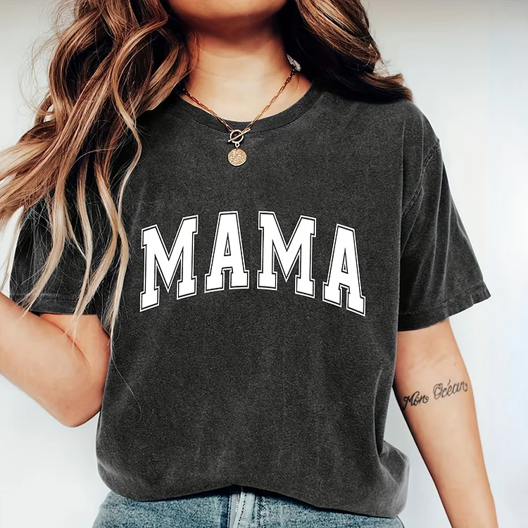 Comstylish Stylish MAMA Print Crew Neck Cozy T-Shirt
