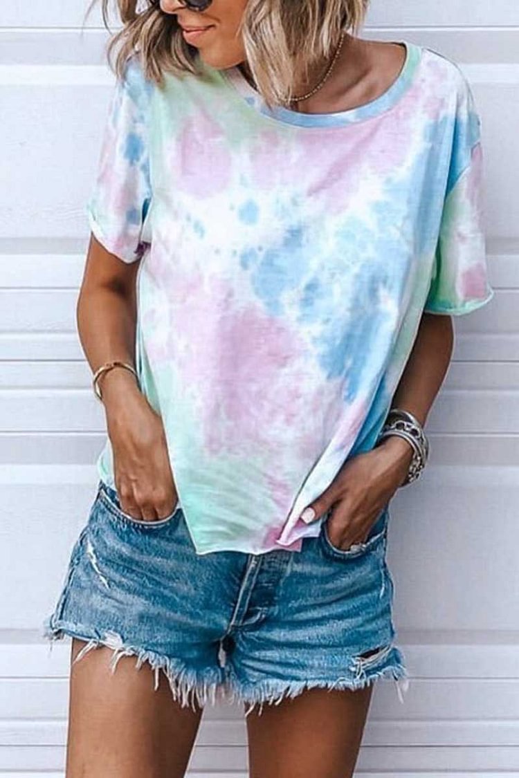 O Neck Tie-Dye Tops