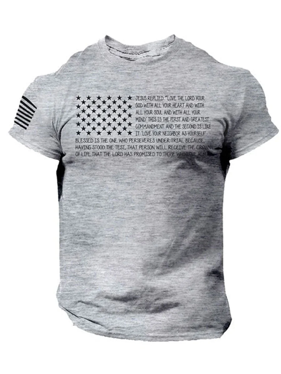 Men's Flag Jesus Print Short Sleeve T-shirt