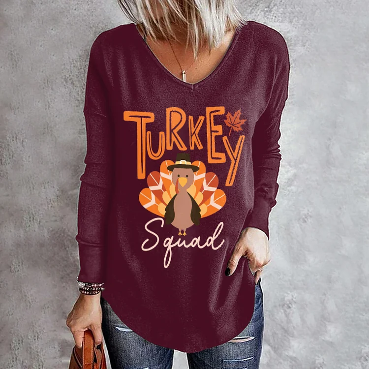 Vefave Turkey Squad Print Long Sleeve T-Shirt