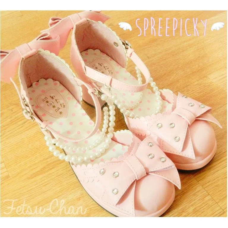 Little Mermaid Pearl Bead Bow Lolita Princess Platform Shoes SP140388