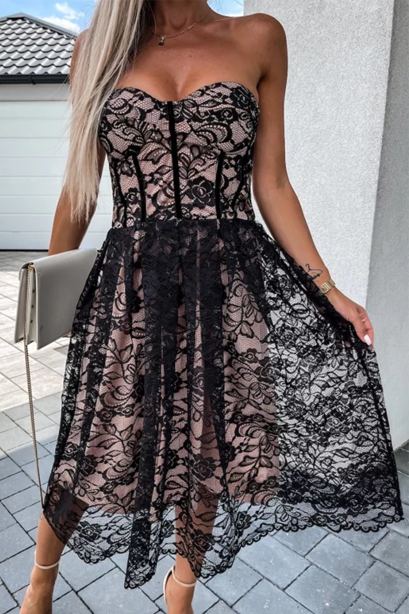 Sexy Vacation Solid Frenulum Backless U Neck Cake Skirt Dresses main image 0