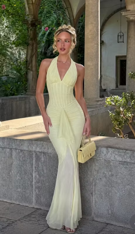 High Deep V-Neck Sleeveless High-Waisted Long Pleated Mermaid Prom Dress | XY0159 Wellcucu