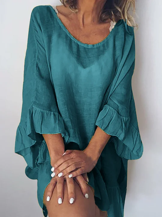 Flounce Solid Color Casual Loose Midi Dress