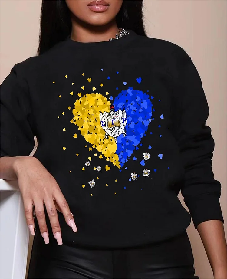 Heart Print Long Sleeve Round Neck Comfortable Sweater
