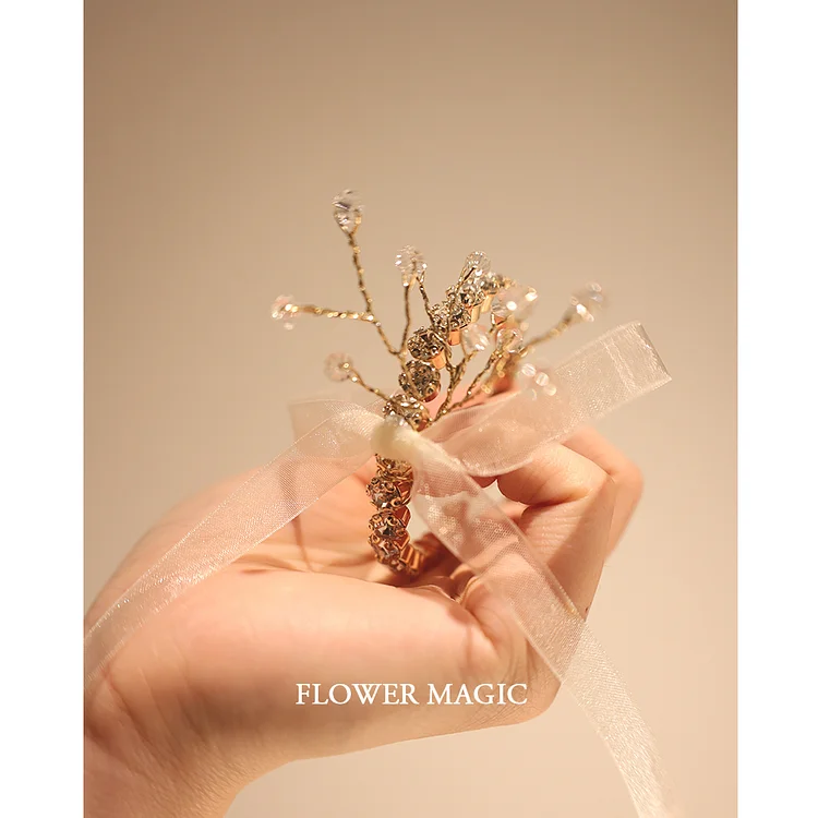 N1 gold rhinestone shiny bride and bridesmaid wedding tie indie pop style Korean hand gift wrist flower bracelet 花之魔法 ldooo