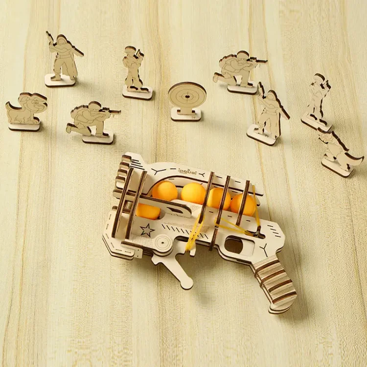 3D Three-dimensional Rubber Band Gun Puzzle Wooden Toys Puzzle Assembling Toys DIY Ideas