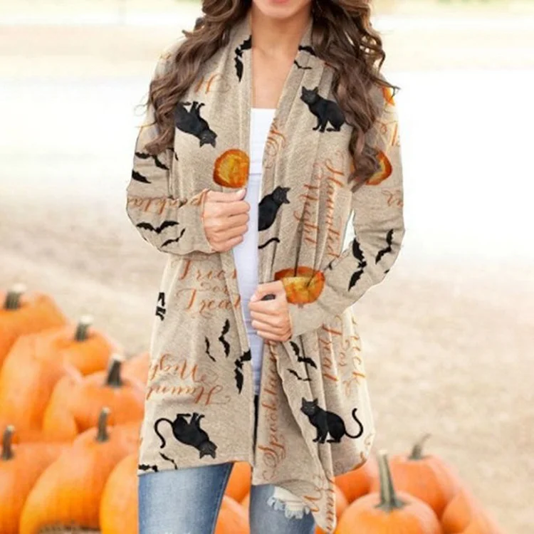 Halloween Print Long Sleeve Cardigan