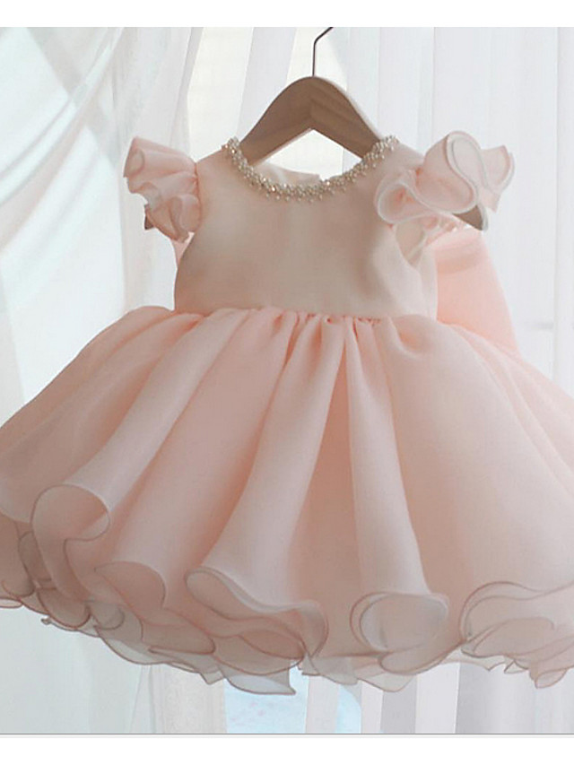 Bellasprom Sleeveless Jewel Neck A-Line Short Flower Girl Dress With Lace Bow Tier Bellasprom