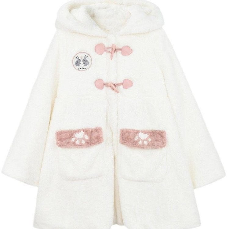 Cartoon Cute Rabbit Ears Hooded Lolita Teddy Plush Coat SP15604