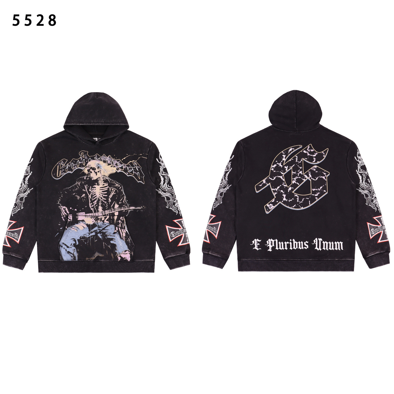 Godspeed Skeleton Guitar Hoodie Black – Rock Graphic Oversized Hoodie